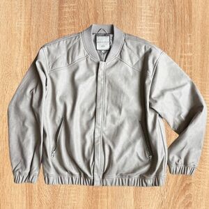 Light Cream/Gray Faux Leather Bomber Jacket